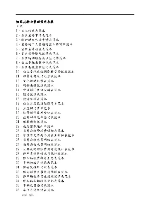 住宅小区物业管理常用表