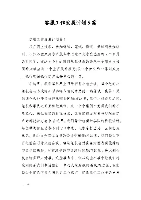 客服工作发展计划5篇