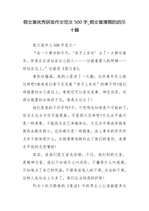 假文盲优秀获奖作文范文500字_假文盲漫画的启示十篇