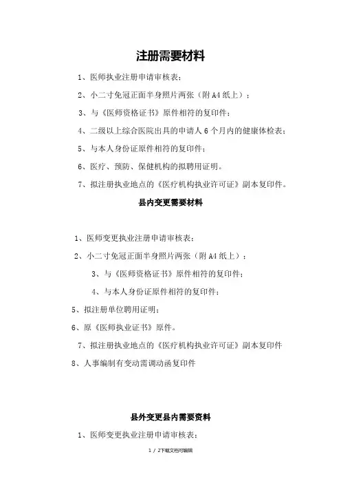 医师注册变更需提供资料