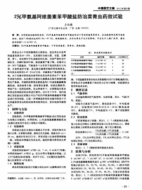 2%甲氨基阿维菌素苯甲酸盐防治菜青虫药效试验