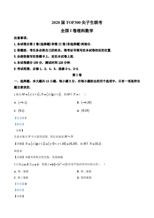 2020届全国I卷TOP300尖子生高三上学期11月联考理科数学试题(解析版)