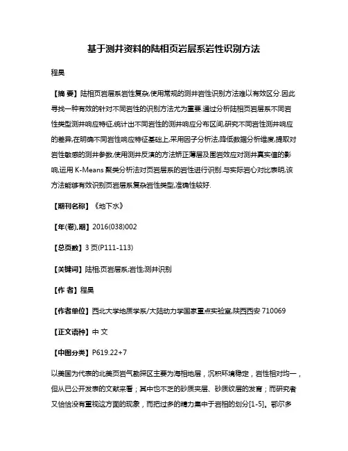 基于测井资料的陆相页岩层系岩性识别方法