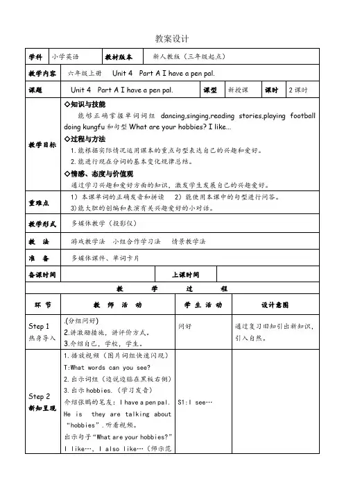 小学英语人教PEP六年级上册Unit4IhaveapenpalUnit4