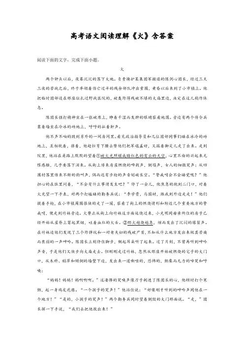 高考语文阅读理解《火》含答案