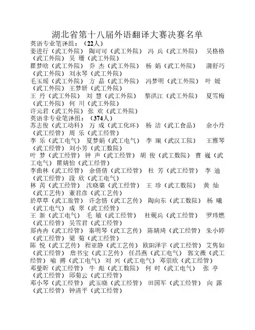 湖北省第十八届翻译大赛决赛名单(部分)