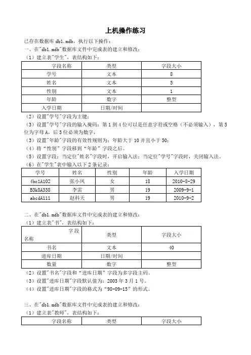 ACCESS上机操作真题