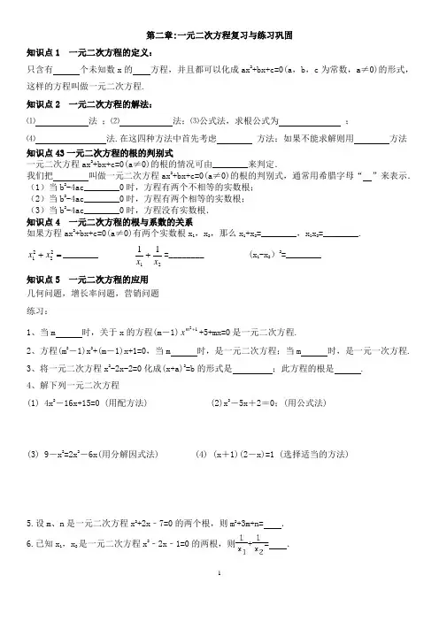 北师大版九年级上册数学第二章：一元二次方程复习与练习巩固
