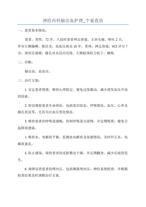 神经内科脑出血护理_个案查房