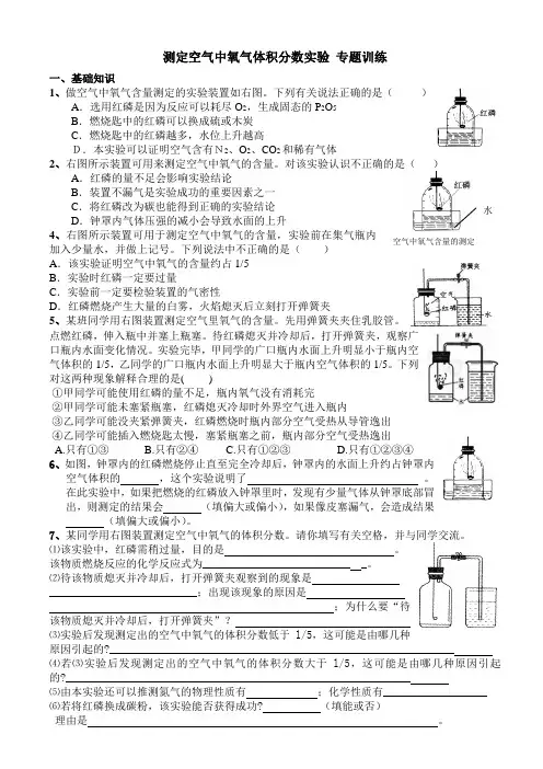 测定空气中氧气体积分数实验-专题训练