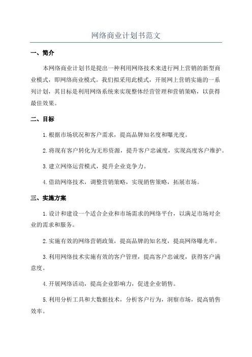 网络商业计划书范文