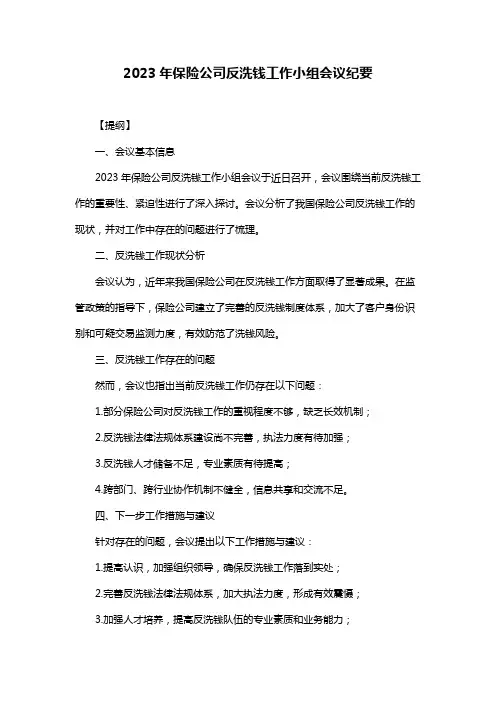 2023年保险公司反洗钱工作小组会议纪要