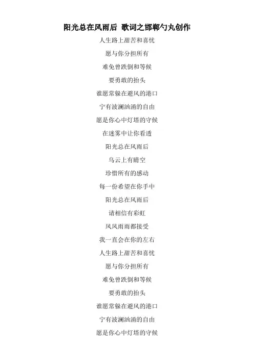 阳光总在风雨后 歌词