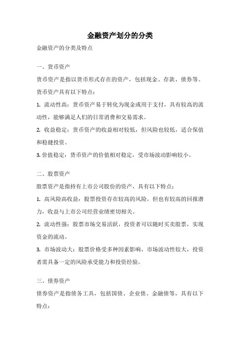 金融资产划分的分类