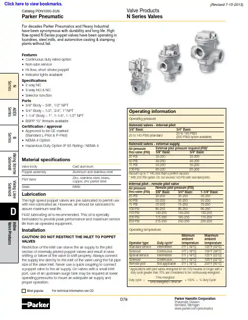 Parker Pneumatic N Series neumatic阀门说明书