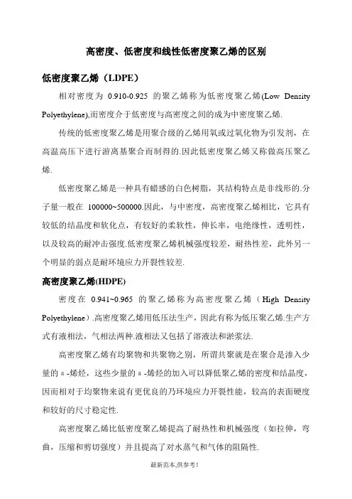 高密度、低密度和线性低密度聚乙烯的区别