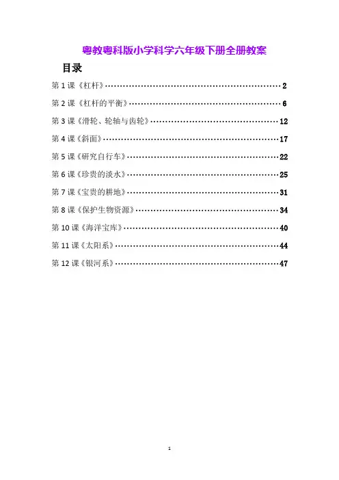 粤教粤科版小学科学六年级下册全册教案