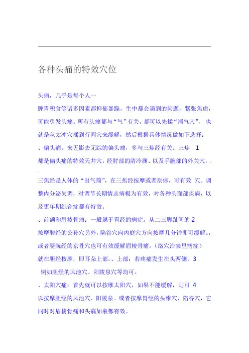 各种头痛的特效穴位