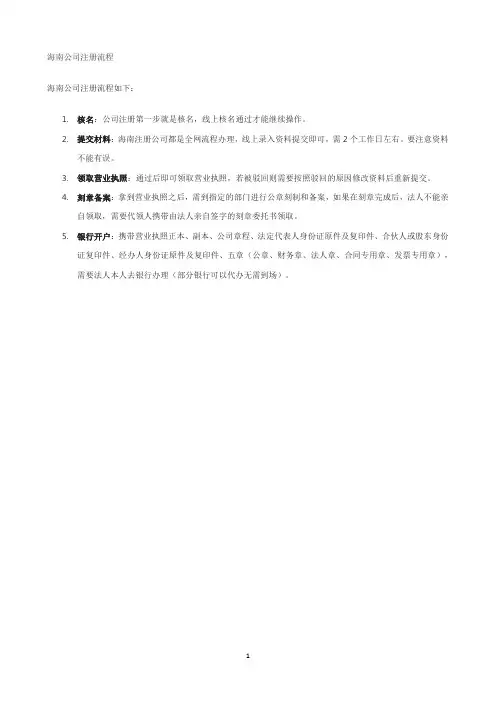 海南公司注册流程