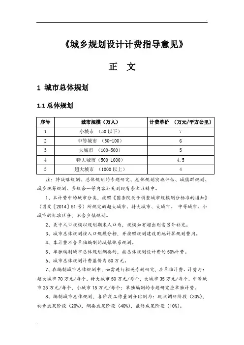 2017修订《城市规划设计计费指导意见》