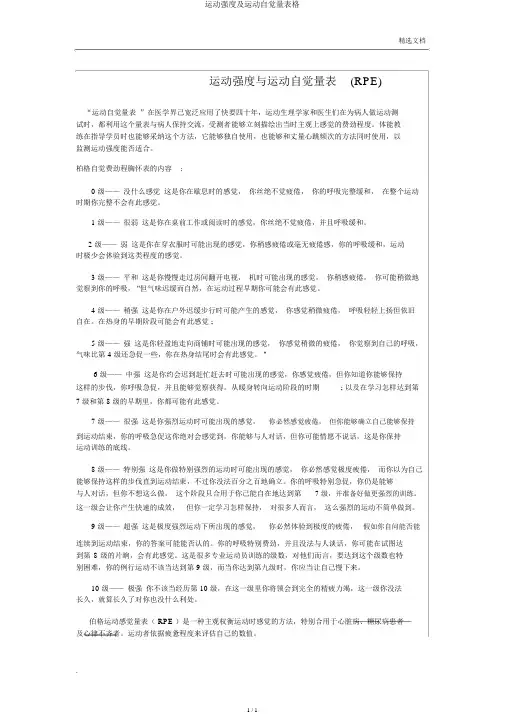 运动强度及运动自觉量表格