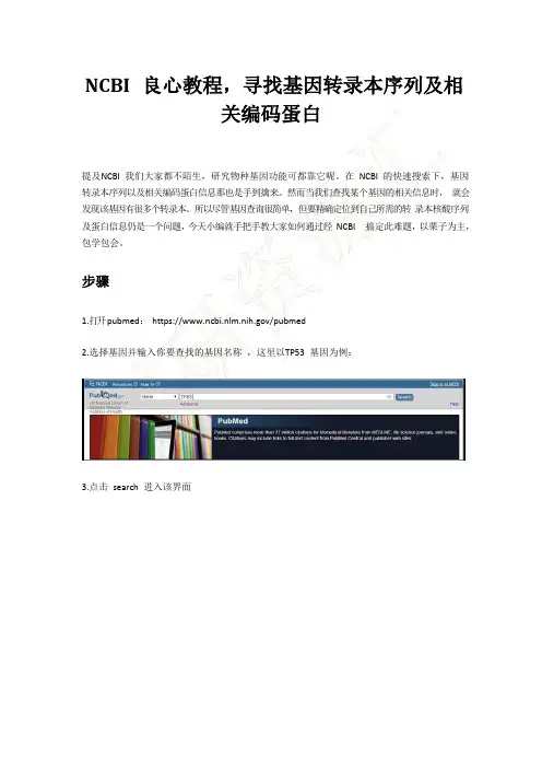 NCBI 良心教程,寻找基因转录本序列及相关编码蛋白