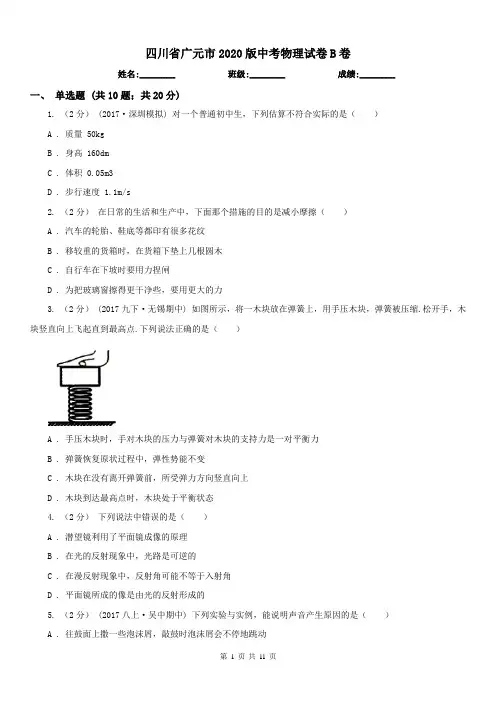 四川省广元市2020版中考物理试卷B卷