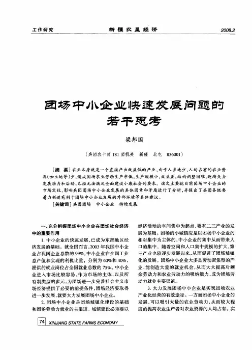 团场中小企业快速发展问题的若干思考