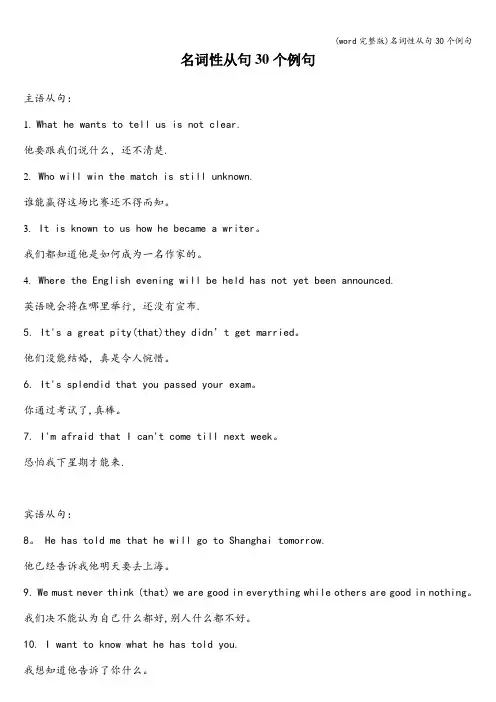 (word完整版)名词性从句30个例句