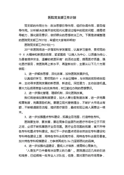 医院党支部工作计划
