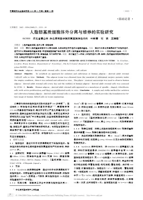 人脂肪基质细胞体外分离与培养的实验研究