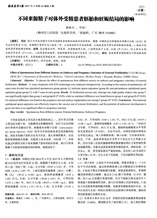 不同来源精子对体外受精患者胚胎和妊娠结局的影响
