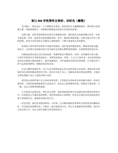 初三800字优秀作文你好。旧时光(随笔)