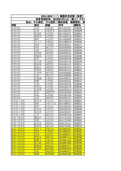 2014-2015-1课程补考安排(体育)