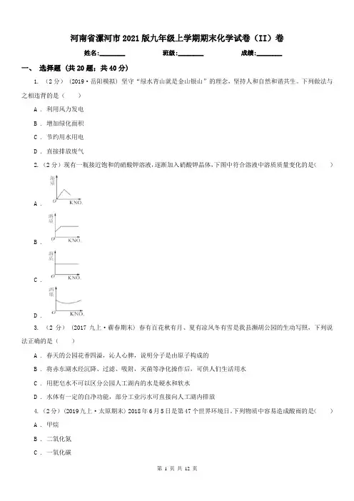 河南省漯河市2021版九年级上学期期末化学试卷(II)卷