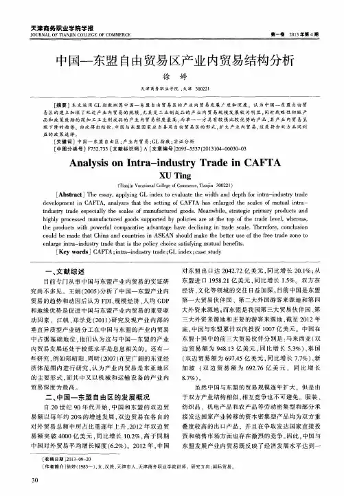 中国-东盟自由贸易区产业内贸易结构分析