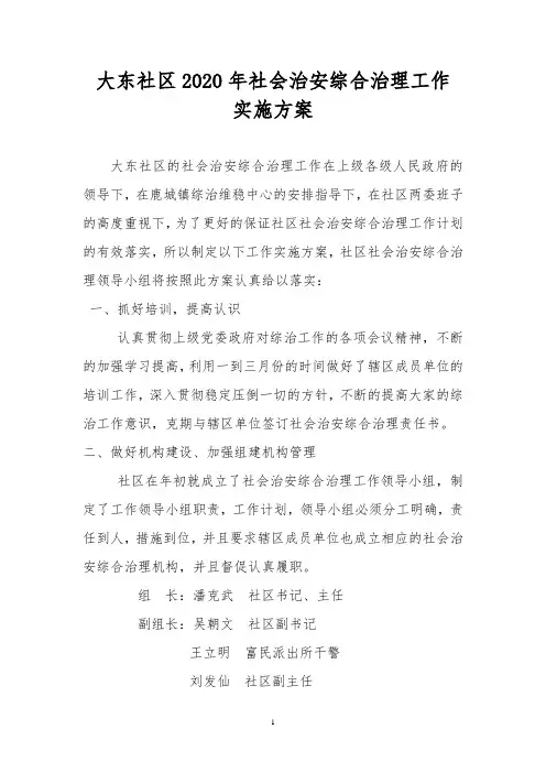 2020年社会治安综合治理实施方案