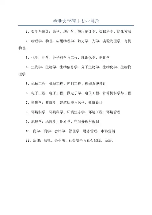 香港大学硕士专业目录