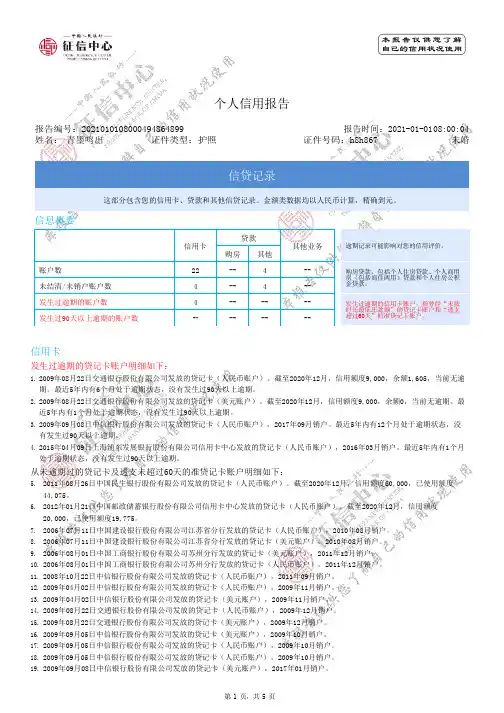 个人征信报告模板征信报告模板(2021简版带水印)