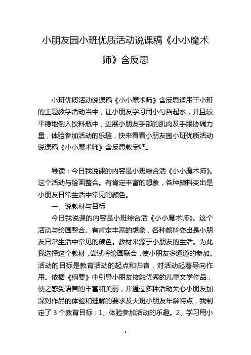 幼儿园小班优质活动说课稿《小小魔术师》含反思