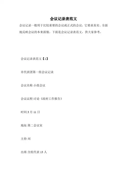 会议记录表范文