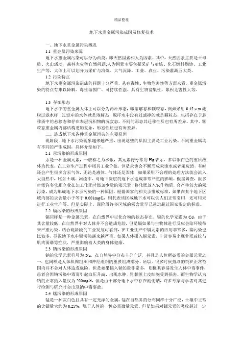地下水重金属污染成因及修复技术