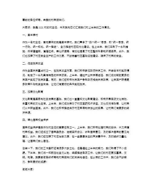 村主任上半年述职报告范文2