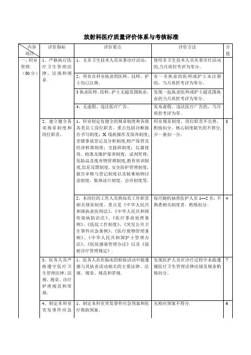 放射科医疗质量评价体系与考核标准