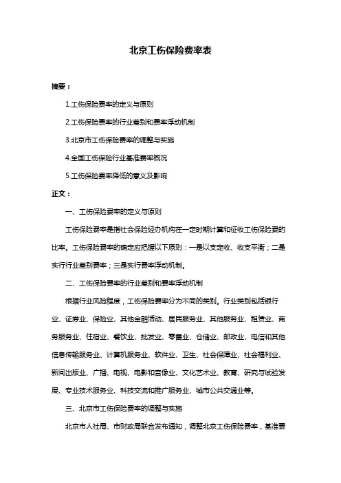 北京工伤保险费率表