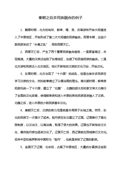 秦朝之后多民族融合的例子