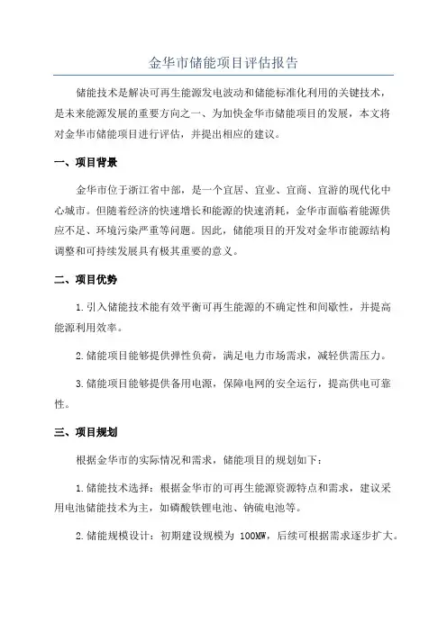 金华市储能项目评估报告
