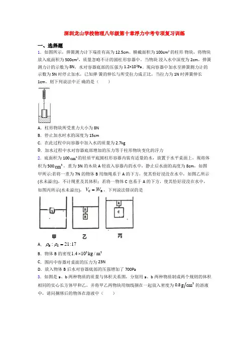 深圳龙山学校物理八年级第十章浮力中考专项复习训练
