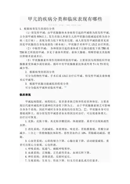 甲亢的疾病分类和临床表现有哪些