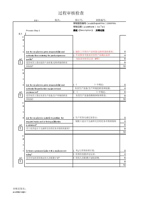 VDA6.3过程审核检查表(带示例_自动计算符合率)